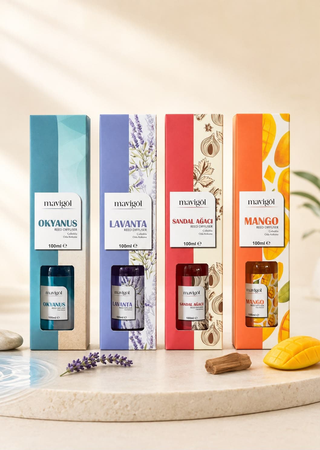 The four Mavigöl reed diffuser fragrances